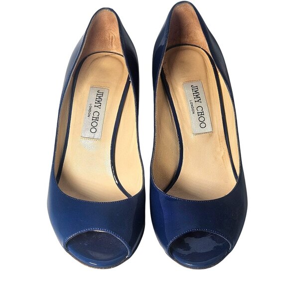 Jimmy Choo Womens Peep Toe Wedge Sandal Blue 39.5 QuietLuxury Old Money Minimali - Picture 6 of 15